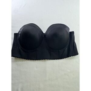 Black Strapless Longline Bra US 42D Padded Molded Cups Back Closure Support